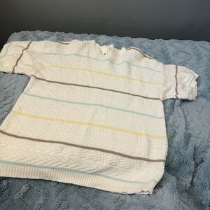 Striped Knit Sweater in White, Yellow, and Brown